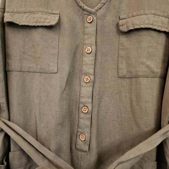 The Shanty corporation Cotton Flax Utility Slvless Jumpsuit Green Women S Chic - Picture 7 of 16